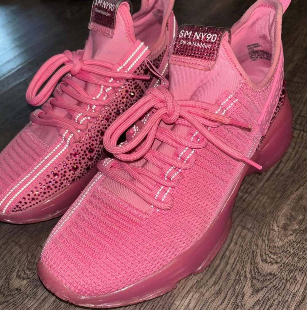 3 Pair Steve Madden Maxima-R Black Rhinestone Sneakers Pink and Green sz10 - Picture 2 of 3